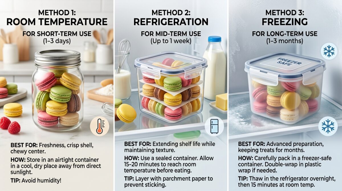 Learn the best macaron storage tips for room temperature, fridge, and freezer.